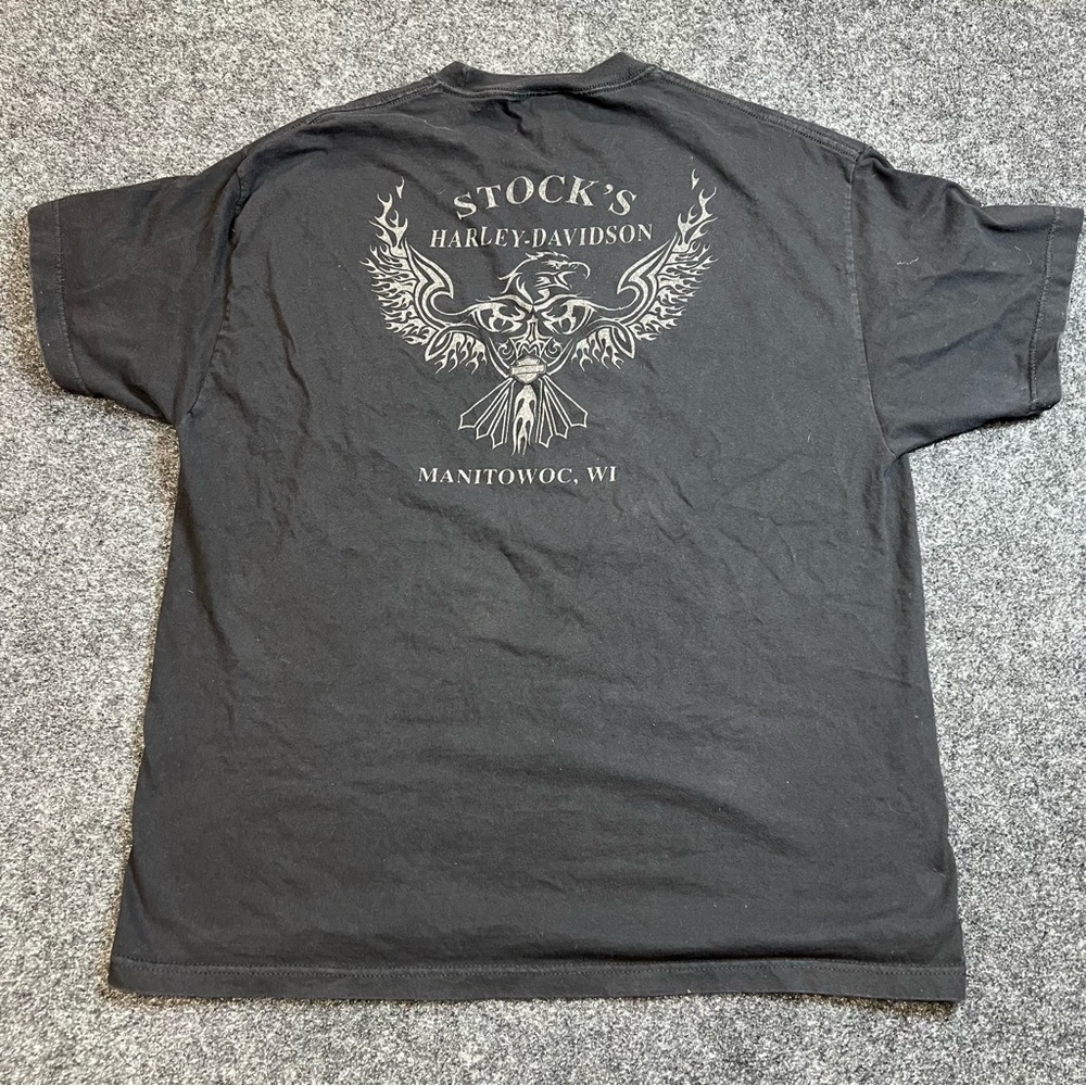 Harley Davidson 2XL Black Tee Stock’s Manitowoc WI Eagle Graphic Shirt